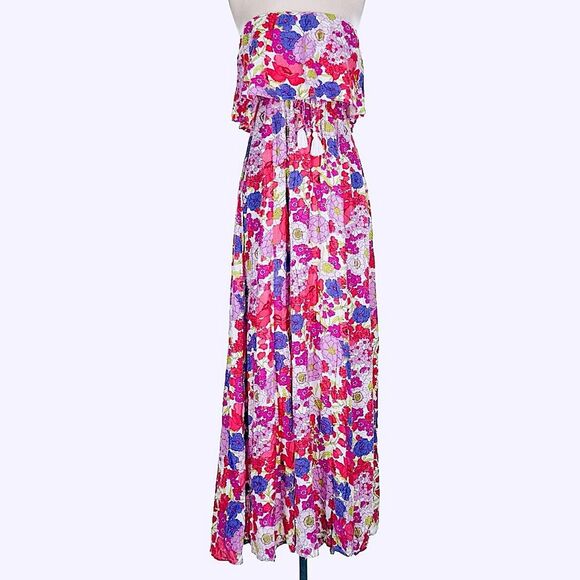 Japna Floral Bohemian Off The Shoulder Gypsy Maxi Dress With Side Slit Sz Small - Picture 2 of 7